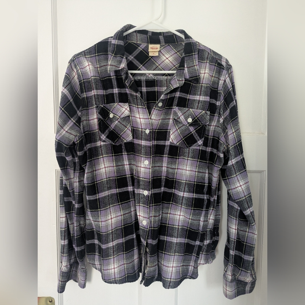 Mossimo Supply Co. Black and Purple Plaid Button Down Shirt